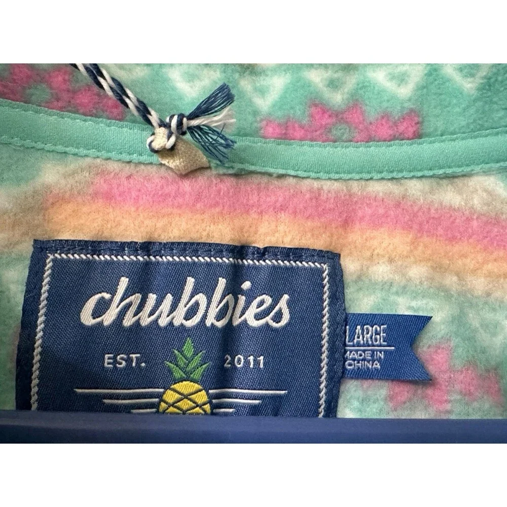 NEW Chubbies Mens Large Pastel Aztec The Flame Commander Quarter Zip Fleece